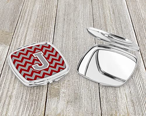 Caroline's Treasures CJ1043-JSCM Letter J Chevron Crimson and Grey Compact Mirror Decorative Travel Makeup Mirror for Women Girls Gifts Pocket Makeup Mirror Folding Handheld - Image 3