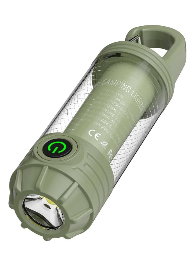 Ultra Bright Rechargeable Mini Camping Light, LED Handheld Flashlight with Warm White & Red Signal, IPX4 Waterproof Portable Keychain Light for Outdoor Hiking Emergency - Green