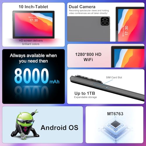 Crelander 101 Inch Android 13 Tablet with SIM Card Slot 4G LTE Calling12GB512GB 8000mAh Battery Dual Camera BluetoothWiFi Bundle with Case Keyboard Mouse Stylus Grey Black - Image 3