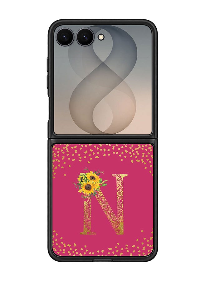 Stylizedd Rugged Case for Samsung Galaxy Z Flip8- Slim Fit Hybrid Rubber Cover Sunflower Monogram - N (Deep Pink)