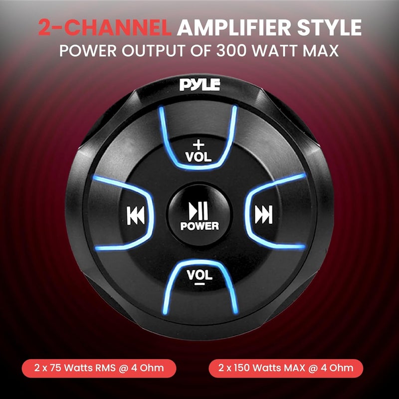 Pyle Amplified Wireless Bluetooth Audio Controller - 300 Watt Waterproof Marine Receiver Remote Control with Aux for Vehicles - Image 4
