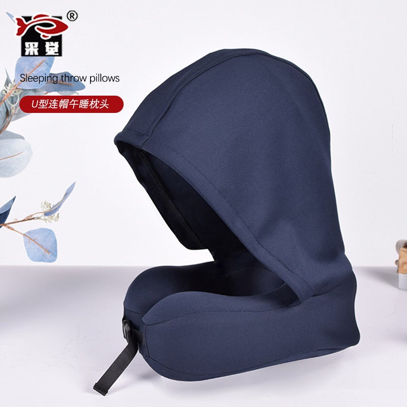 Memory Foam U-Shaped Pillow Storage Portable U Pillow Hooded Multi-Functional Neck Pillow Neck Pillow Aircraft Travel Pillow - Image 2
