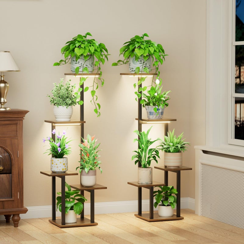 LATIBELL Plant Stand Indoor with Grow Light - 2 Pack Metal Plant Shelf for Indoor Plants Multiple, 5 Tiered Corner Plant Stand Shelves, Plant Rack Display Flower Holder for Living Room Patio Balcony - Image 1