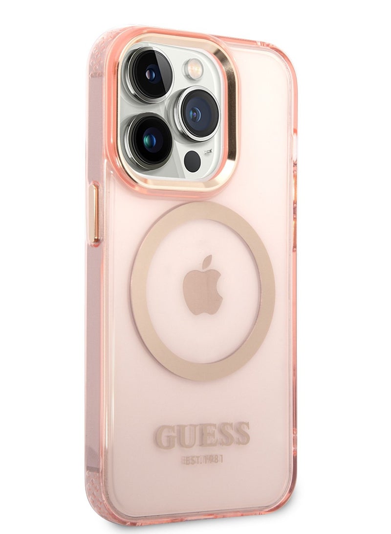 GUESS iPhone 14 Pro Magsafe Case With Translucent Gold Outline - Pink - Image 2