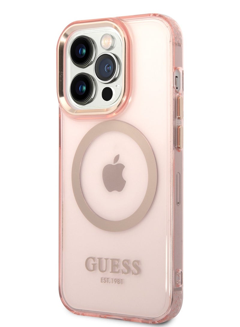 GUESS iPhone 14 Pro Magsafe Case With Translucent Gold Outline - Pink - Image 3
