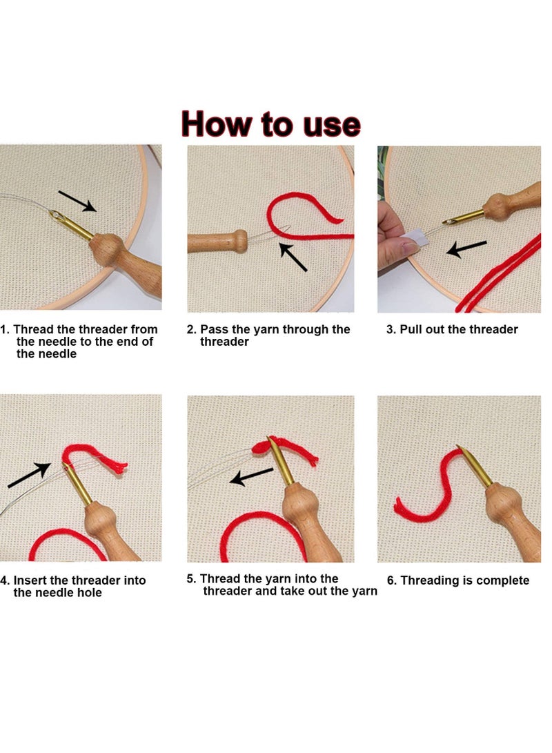 Punch Needle Embroidery Kit for Beginners - Includes Adjustable Carpet Yarn, Wooden Handle Pen Needle, Needle Threader, and Punch Cloth for Easy Embroidery Projects. - Image 4