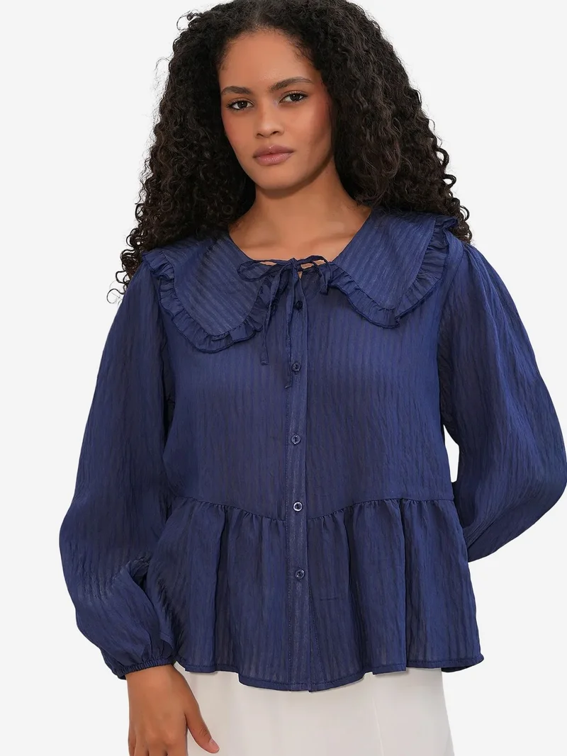 Big Dart Navy Blue BDART Women’s Viscose-blend Blouse With Baby Collar for Women | Best Price UAE