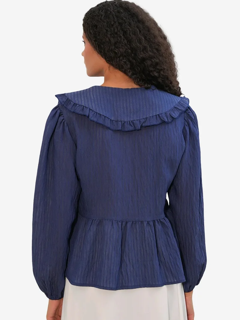 Big Dart Navy Blue BDART Women’s Viscose-blend Blouse With Baby Collar for Women | Best Price UAE