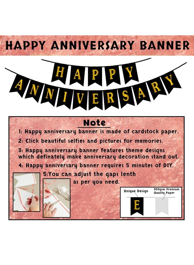 Party Propz Happy Anniversary Decoration Items - 63pcs Rose Gold Wedding Anniversary Decoration | Happy Anniversary Banner | Anniversary Decoration For Husband | Anniversary Decoration With Lights - Image 3