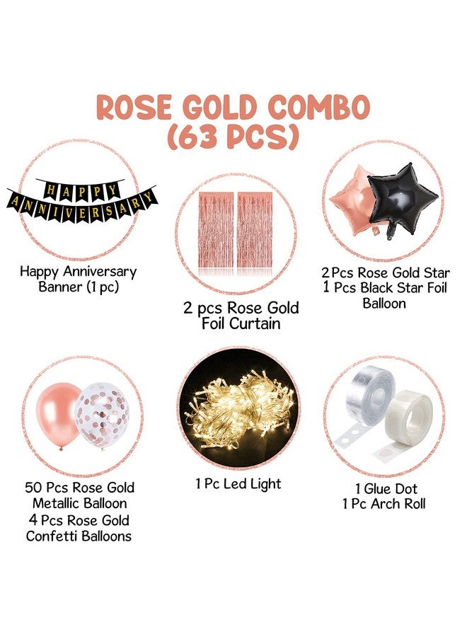 Party Propz Happy Anniversary Decoration Items - 63pcs Rose Gold Wedding Anniversary Decoration | Happy Anniversary Banner | Anniversary Decoration For Husband | Anniversary Decoration With Lights - Image 2