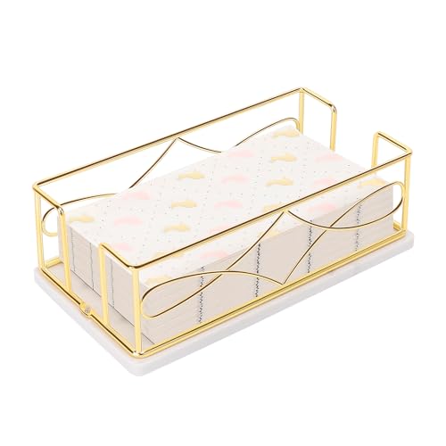 Winmien Napkin Holder with Marble Base, Guest Towel Paper Dispenser for Table, Modern Metal Napkin Stand, Ideal for All Bathroom Vanity, Kitchen Decor Accessories (Gold, 3.2 Inch) - Image 1