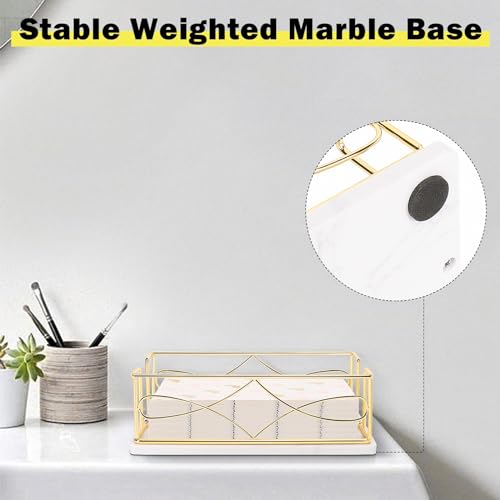 Winmien Napkin Holder with Marble Base, Guest Towel Paper Dispenser for Table, Modern Metal Napkin Stand, Ideal for All Bathroom Vanity, Kitchen Decor Accessories (Gold, 3.2 Inch) - Image 4
