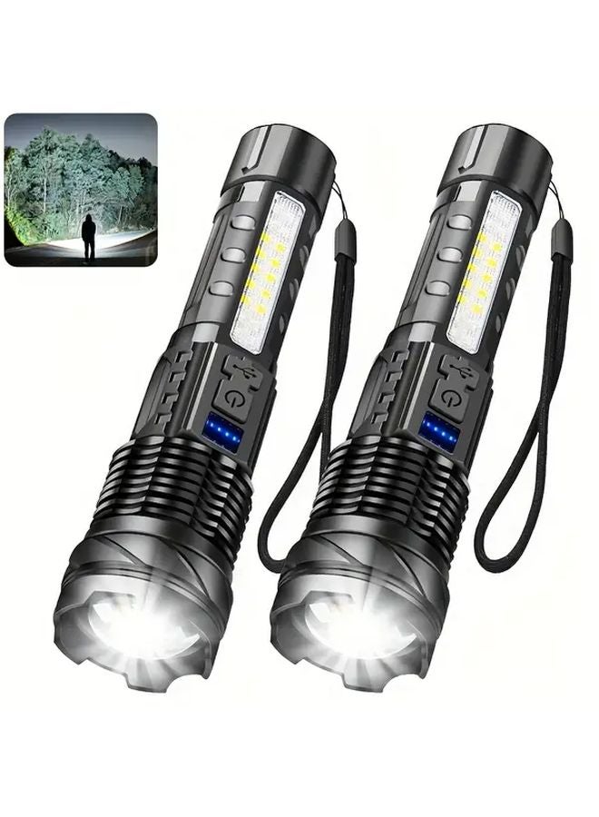 2PACKS High Power LED Flashlight Rechargeable Zoomable Long Distance USB Charging Portable Emergency Light for Outdoor Fishing Camping - Image 1