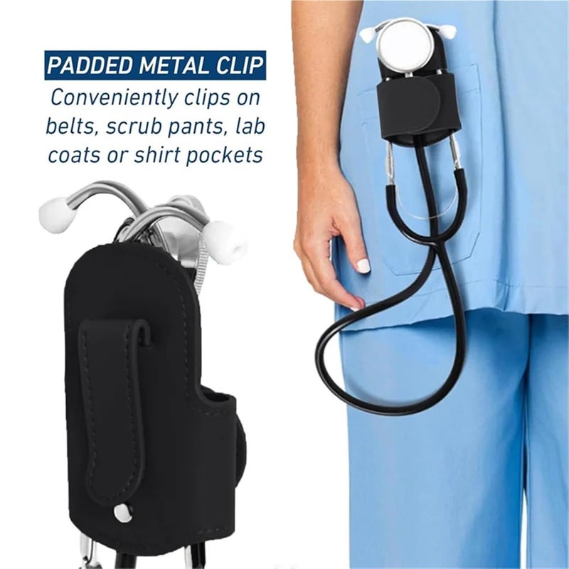 Stethoscope Clip 2pcs Stethoscope Holder Magnetic Clip for Scrubs Pu Leather Portable for Physicians Nurses Black for Physicians Nurses Doctors - Image 2
