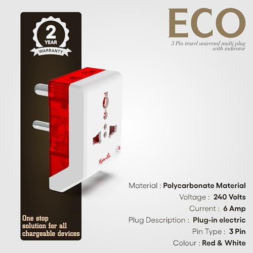 Fybros Eco 3 Pin Multi Plug Socket | Travel Socket Adaptor - Image 5