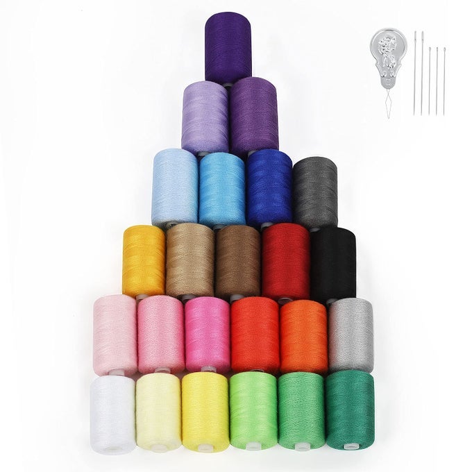 SEWING THREAD ASSORTMENT COTTON SPOOLS THREAD SET FOR HAND MACHINE SEWING QUILTING EMBROIDERY 24 COLORS 1000 YARDS EACH