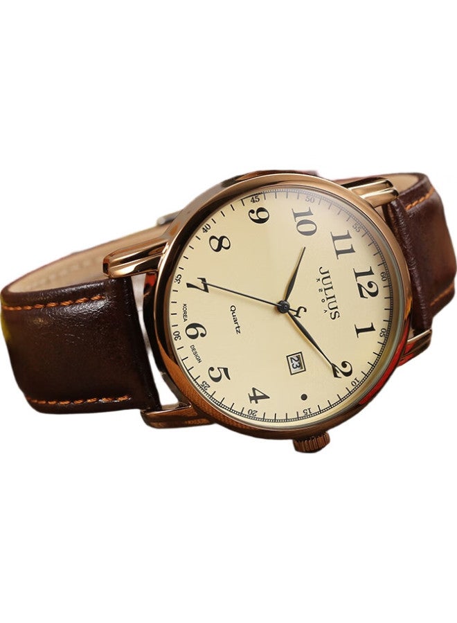 Julius Men'S Watch, Retro Fashion, Date Display, Casual Leather Strap, Quartz, Student Exam, Men'S Watch, Coffee Color, Ja-508Mc - Image 2