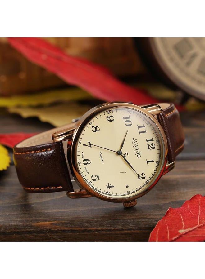 Julius Men's Watch, Retro Fashion, Date Display, Casual Leather Strap, Quartz, Student Exam, Men's Watch, Coffee Color, Ja-508mc - Image 3