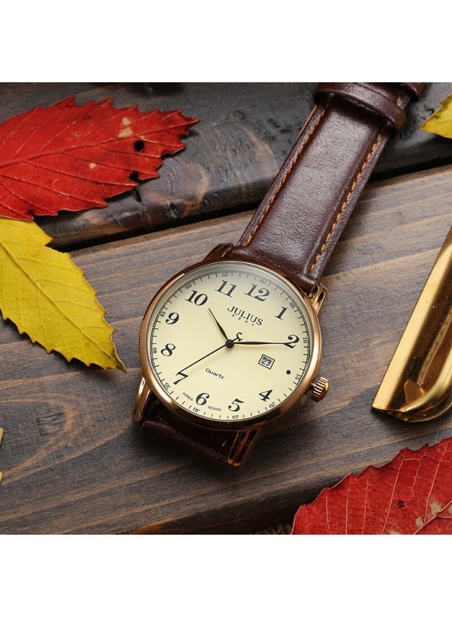 Julius Men's Watch, Retro Fashion, Date Display, Casual Leather Strap, Quartz, Student Exam, Men's Watch, Coffee Color, Ja-508mc - Image 5