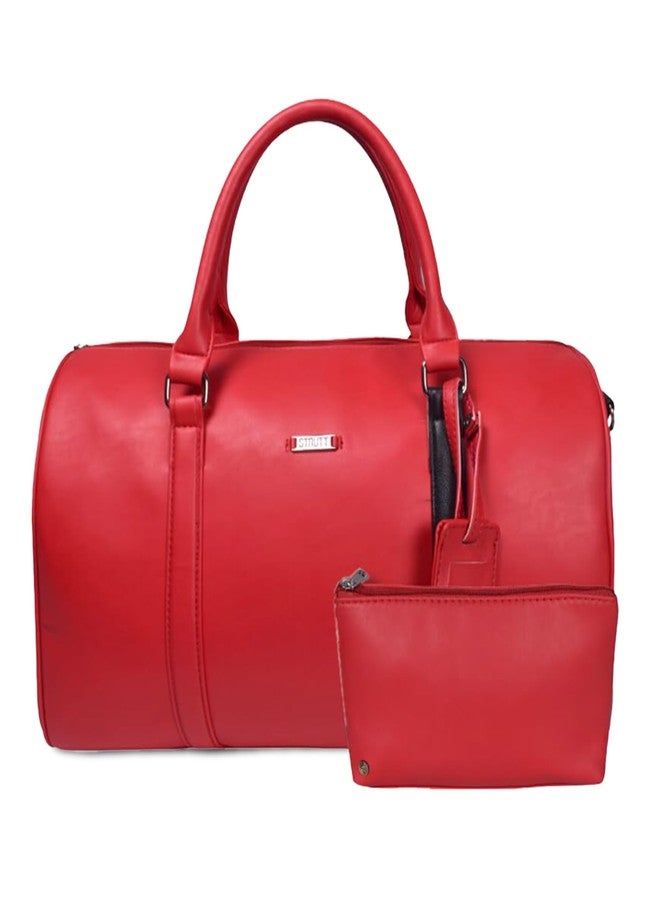 STRUTT Red Faux Leather Duffel Bag Stylish & Lightweight Travel Duffle Bag for Women, Premium Duffel Bag for Travelling & Gym - Image 1