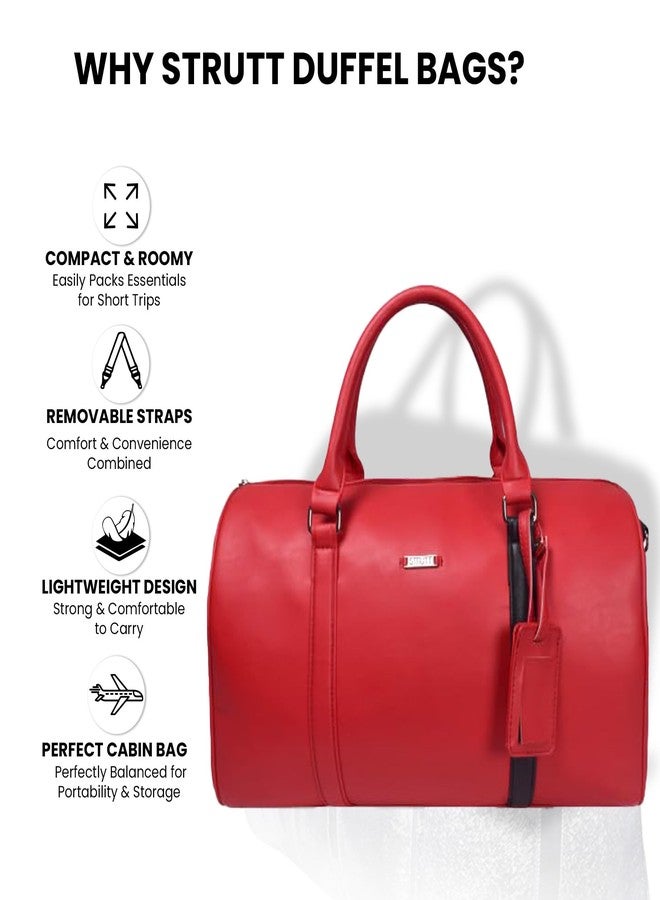 STRUTT Red Faux Leather Duffel Bag Stylish & Lightweight Travel Duffle Bag for Women, Premium Duffel Bag for Travelling & Gym - Image 2