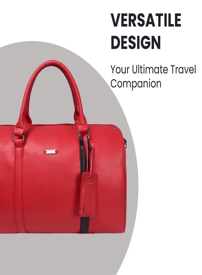 STRUTT Red Faux Leather Duffel Bag Stylish & Lightweight Travel Duffle Bag for Women, Premium Duffel Bag for Travelling & Gym - Image 3