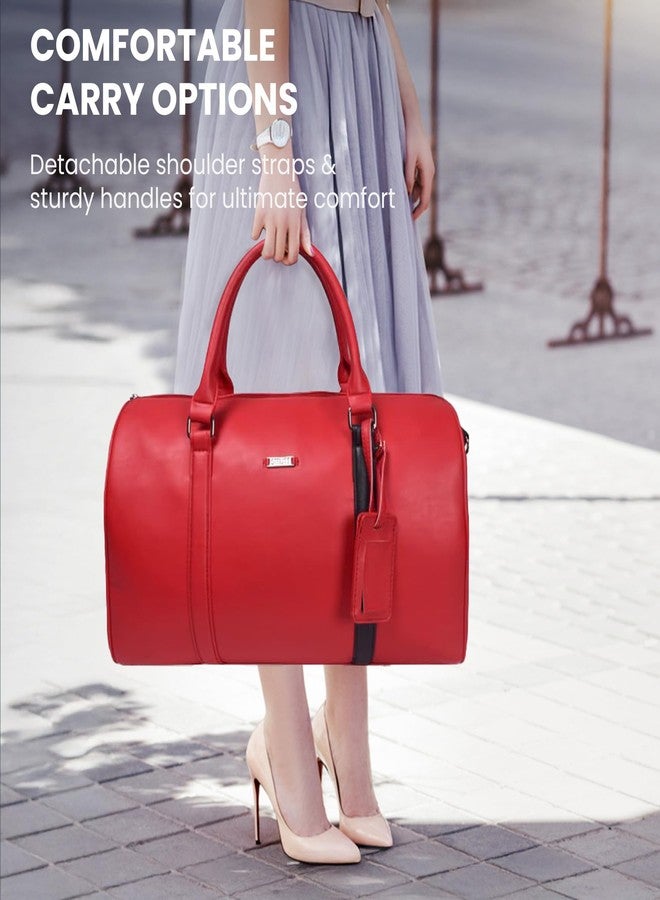 STRUTT Red Faux Leather Duffel Bag Stylish & Lightweight Travel Duffle Bag for Women, Premium Duffel Bag for Travelling & Gym - Image 5
