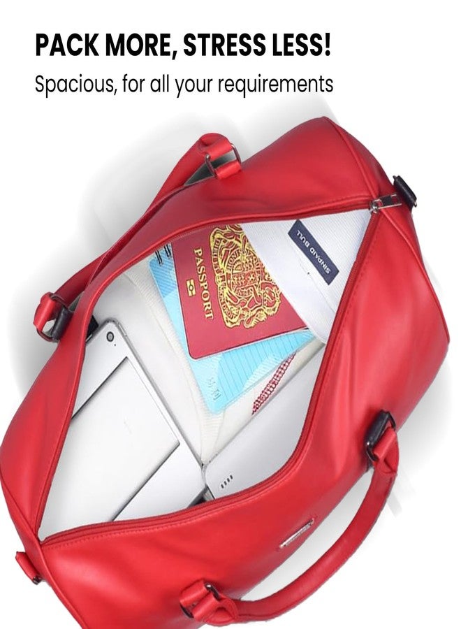 STRUTT Red Faux Leather Duffel Bag Stylish & Lightweight Travel Duffle Bag for Women, Premium Duffel Bag for Travelling & Gym - Image 4