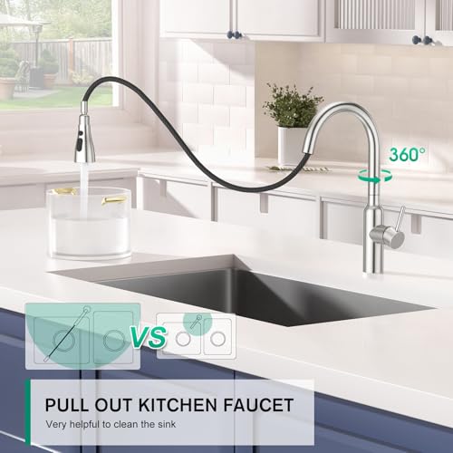 CREA Brushed Nickel Kitchen Faucets with Pull Down Sprayer Faucets for Kitchen Sink Small High Arc RV Stainless Steel Single Handle Pull Out Kitchen Sink Faucets Brushed - Image 3
