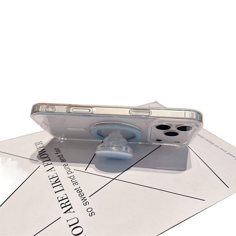 غطاء MagSafe بPC لـ iPhone 14 / 14 Plus / 14 Pro / 14 Pro Max مع حامل قائم ومغناطيس قوي مع بريق لامع مع شفاف باللون أزرق مغناطيسي بظهر شفاف بوظيفة حامل باللون الأزرق - Image 3
