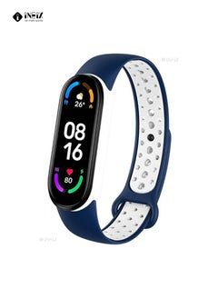 INEIX Soft Silicone Replacement Strap Nike Series For Xiaomi Mi Band 6 - Blue/White  - Image 2