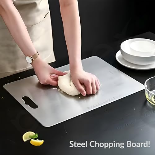 Plantex Chopping Board Stainless Steel/Vegetable Chopping Board/Chopper Board for Kitchen Use/Rust-Resistant Cutting Pad with Easy-to-Move Handle with Hygienic Surface - (31 x 20.5 x 0.1 Cm) - Image 5