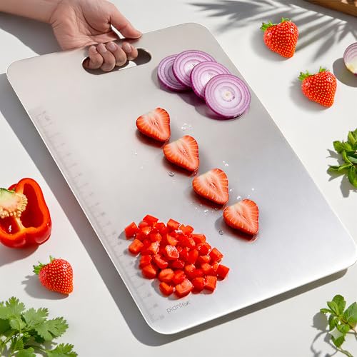 Plantex Chopping Board Stainless Steel/Vegetable Chopping Board/Chopper Board for Kitchen Use/Rust-Resistant Cutting Pad with Easy-to-Move Handle with Hygienic Surface - (31 x 20.5 x 0.1 Cm) - Image 1