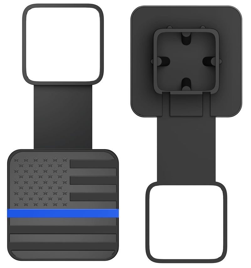 OGYE 2 Inch Trailer Hitch Cover with American Flag Metal Trailer Hitch Cover Fit for 2 Inch Hitch Receivers Class 3 4 52 Rubber Hitch Tube Cover Plug Cap BlackThin Blue line - Image 3