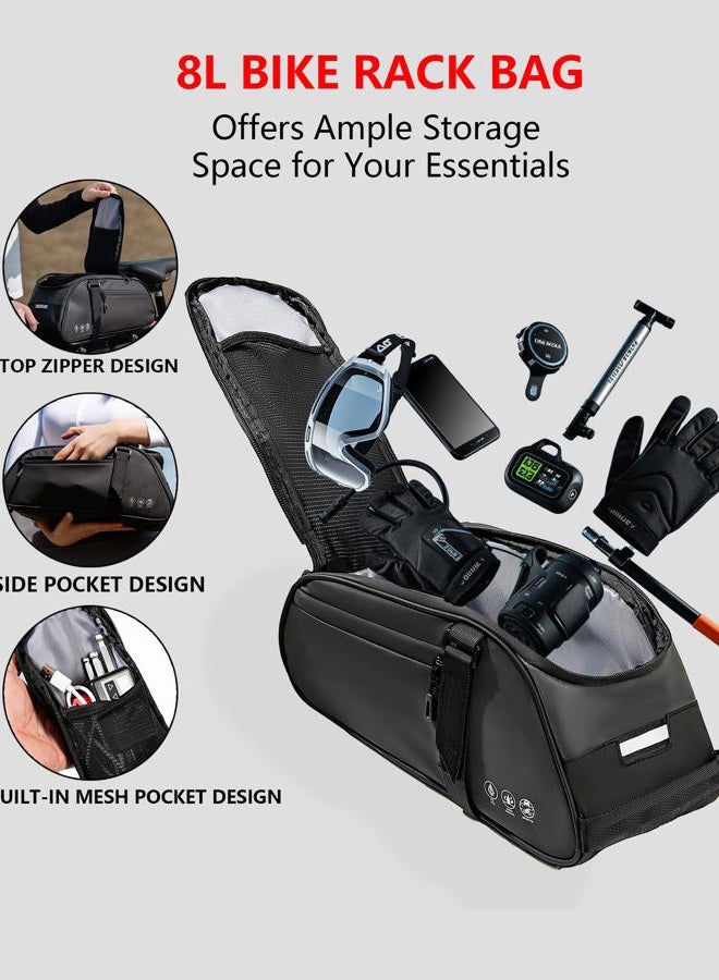 OFFBONDAGE OFF Bike Rack Bag, Reflective Waterproof Bike Bags for Bicycles Rear Rack, 8L Bike Trunk Bag with Multi-Pocket, Bike Backpack with Shoulder Strap for Outdoor Cycling, Commuting - Image 2