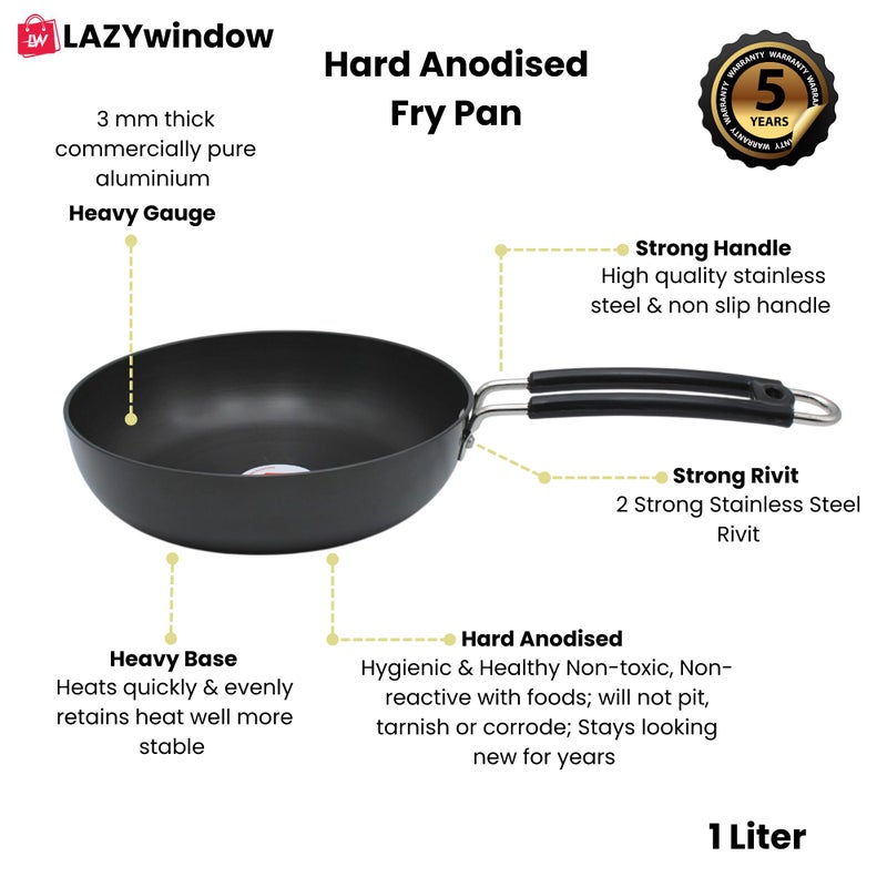 LAZYwindow Hard Anodized Fry Pan - 1 LTR. (Black) | Induction Base Pack of 2 - Image 4
