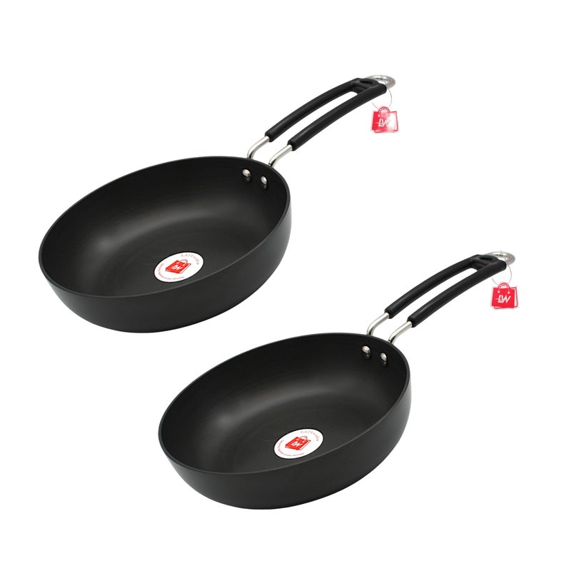 LAZYwindow Hard Anodized Fry Pan - 1 LTR. (Black) | Induction Base Pack of 2 - Image 1