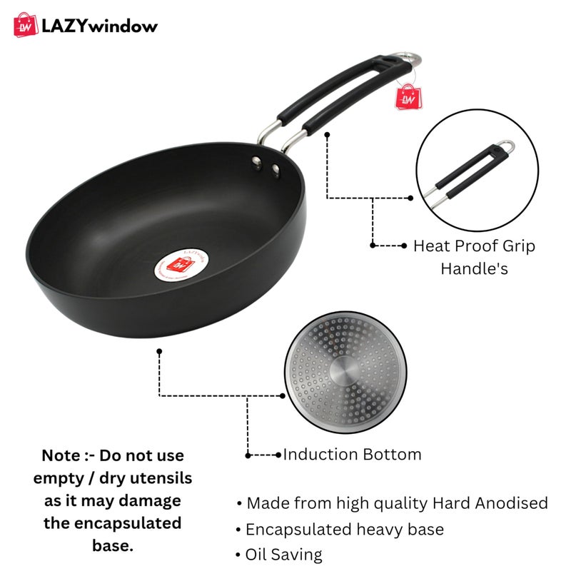 LAZYwindow Hard Anodized Fry Pan - 1 LTR. (Black) | Induction Base Pack of 2 - Image 3
