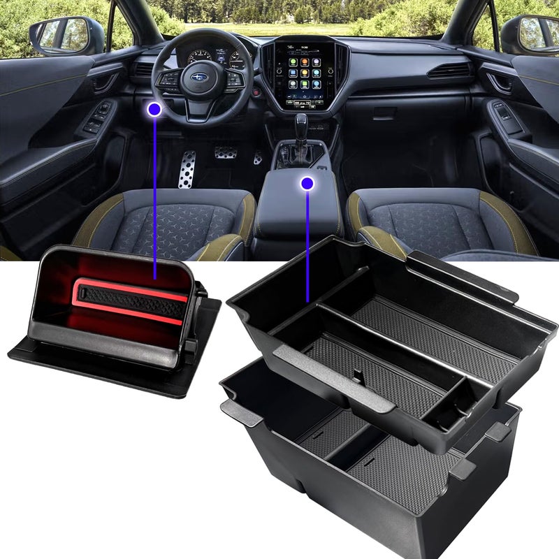 XXCIWP 2Pack 2025 Crosstrek Center Console Organizer & Fuse Box Coin Container Storage Tray for 2024 2025 2026 Subaru Crosstrek Hybrid Armrest Storage Box Crosstrek 2025 Accessories Storage Box Double Layer - Image 5