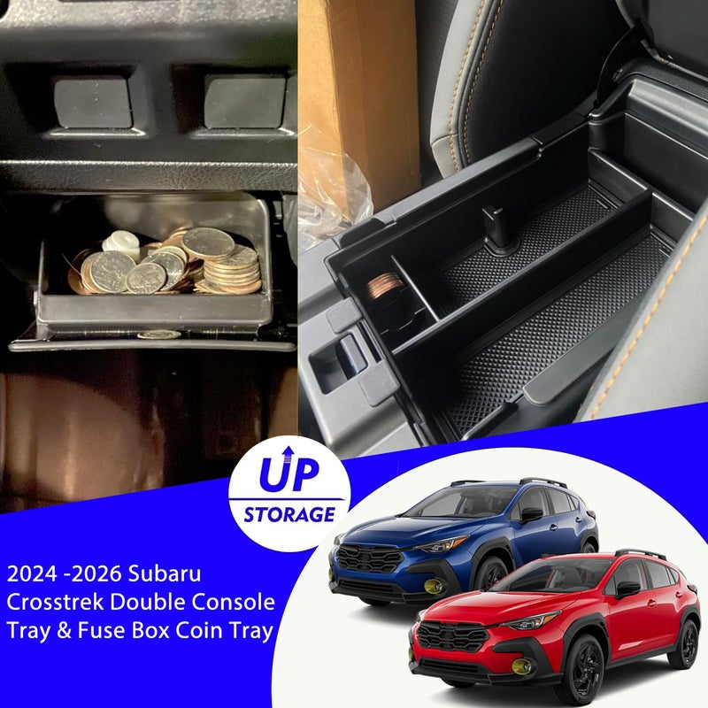 XXCIWP 2Pack 2025 Crosstrek Center Console Organizer & Fuse Box Coin Container Storage Tray for 2024 2025 2026 Subaru Crosstrek Hybrid Armrest Storage Box Crosstrek 2025 Accessories Storage Box Double Layer - Image 2