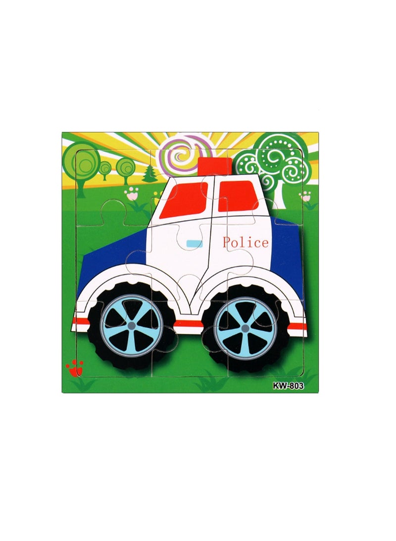 الأطفال التعليمية خشبية الكرتون سيارة الشرطة بانوراما الألغاز مناسبة هدية 14.8 سنتيمتر * 14.8 سنتيمتر حقيبة حزمة