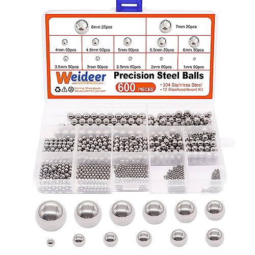 weideer 600pcs 12 Size Stainless Steel Precision Steel Balls 1-8mm Metric Bicycle Bearing Balls Assortment Kit Mixing Balls 1mm 2mm 2.5mm 3mm 3.5mm 4mm 4.5mm 5mm 5.5mm 6mm 7mm 8mm K-085-600 - Image 1
