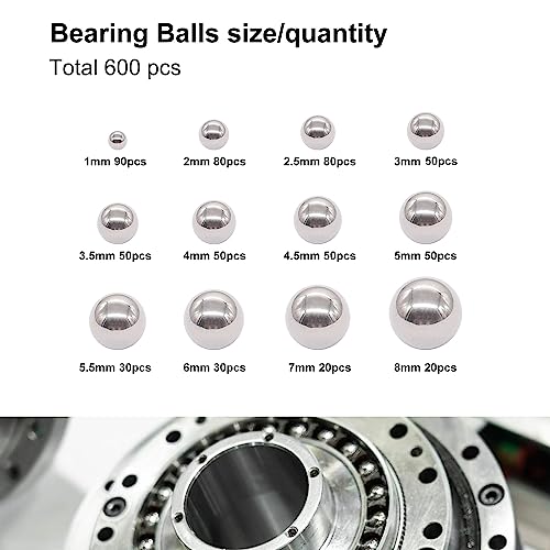 weideer 600pcs 12 Size Stainless Steel Precision Steel Balls 1-8mm Metric Bicycle Bearing Balls Assortment Kit Mixing Balls 1mm 2mm 2.5mm 3mm 3.5mm 4mm 4.5mm 5mm 5.5mm 6mm 7mm 8mm K-085-600 - Image 2