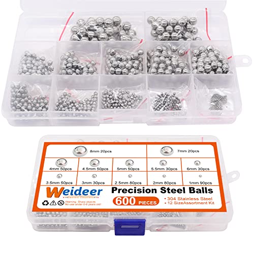weideer 600pcs 12 Size Stainless Steel Precision Steel Balls 1-8mm Metric Bicycle Bearing Balls Assortment Kit Mixing Balls 1mm 2mm 2.5mm 3mm 3.5mm 4mm 4.5mm 5mm 5.5mm 6mm 7mm 8mm K-085-600 - Image 3