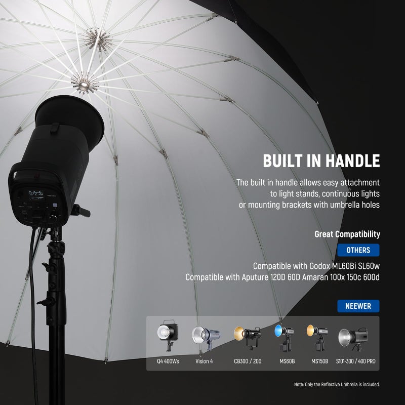 Neewer NEEWER 71"/180cm Parabolic Reflective Umbrella Photography with White Inner, Soft Lighting With Diffuser Cover, Bag, Quick Fold for Camera Photo Studio Video Light Shooting Monolight Flash, NS4U  - Image 2