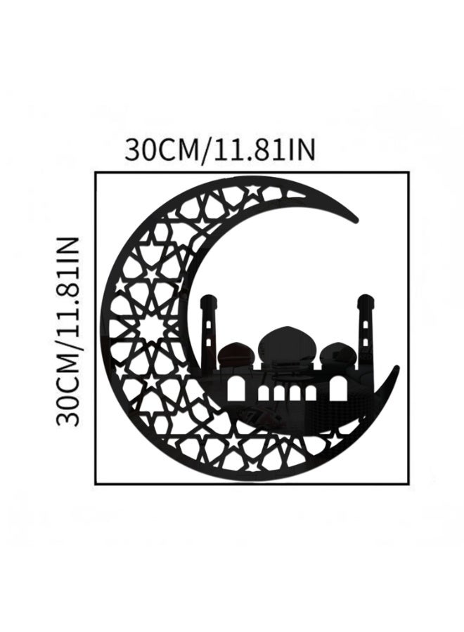 حفلة مثمرة ديكور حائط رمضاني من الأكريليك الأسود مقاس 30×30 سم، ملصق حائط إسلامي مجوف، ديكور أنيق بتأثير مرآة ثلاثي الأبعاد لرمضان وعيد مبارك وتصميم داخلي للمنزل - Image 2