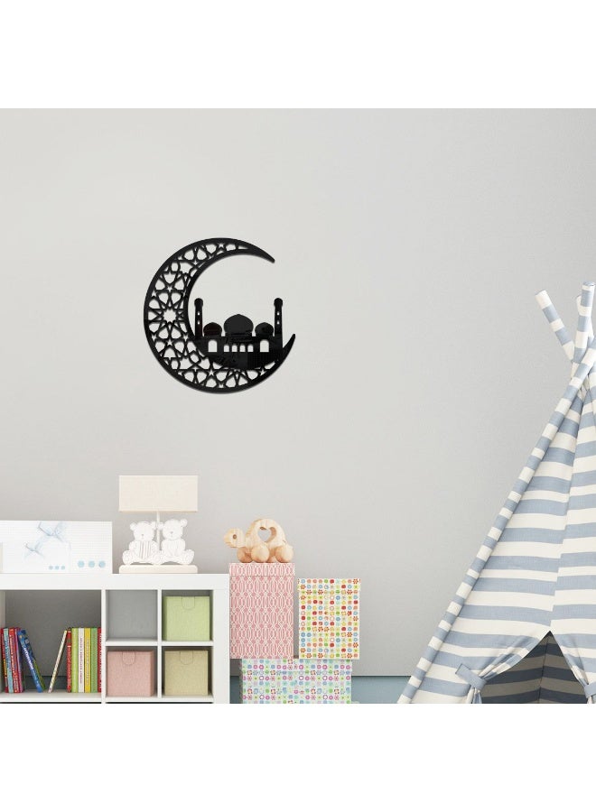 حفلة مثمرة ديكور حائط رمضاني من الأكريليك الأسود مقاس 30×30 سم، ملصق حائط إسلامي مجوف، ديكور أنيق بتأثير مرآة ثلاثي الأبعاد لرمضان وعيد مبارك وتصميم داخلي للمنزل - Image 4