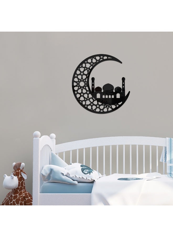 حفلة مثمرة ديكور حائط رمضاني من الأكريليك الأسود مقاس 30×30 سم، ملصق حائط إسلامي مجوف، ديكور أنيق بتأثير مرآة ثلاثي الأبعاد لرمضان وعيد مبارك وتصميم داخلي للمنزل - Image 3