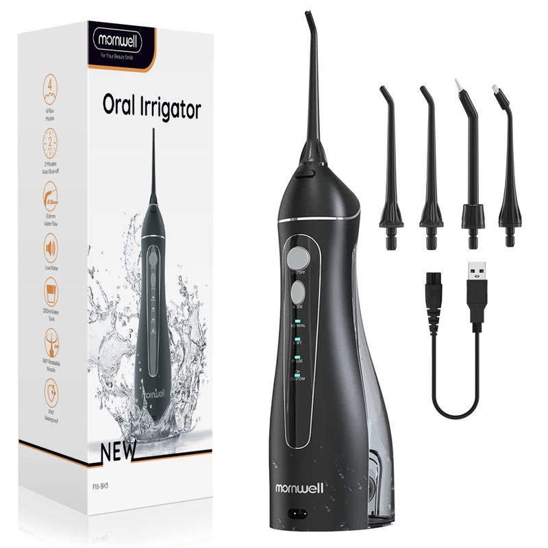 Mornwell Water Floss Portable Cordless F18 Flosser 3 Cleaning Modes Waterproof Rechargeable Water Cleaner 4 Nozzles Clean Gums - Image 1