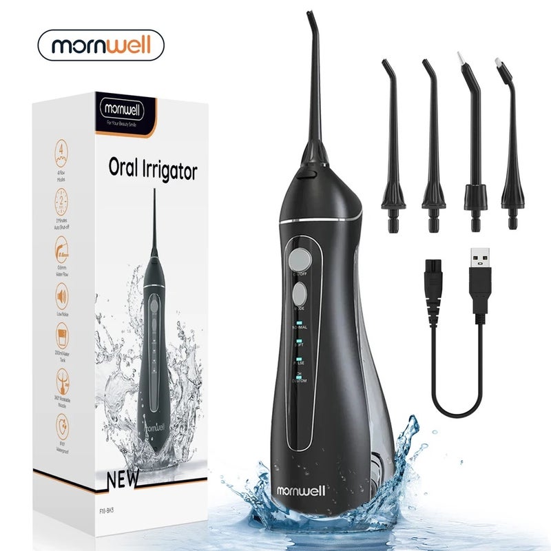 Mornwell Water Floss Portable Cordless F18 Flosser 3 Cleaning Modes Waterproof Rechargeable Water Cleaner 4 Nozzles Clean Gums - Image 2